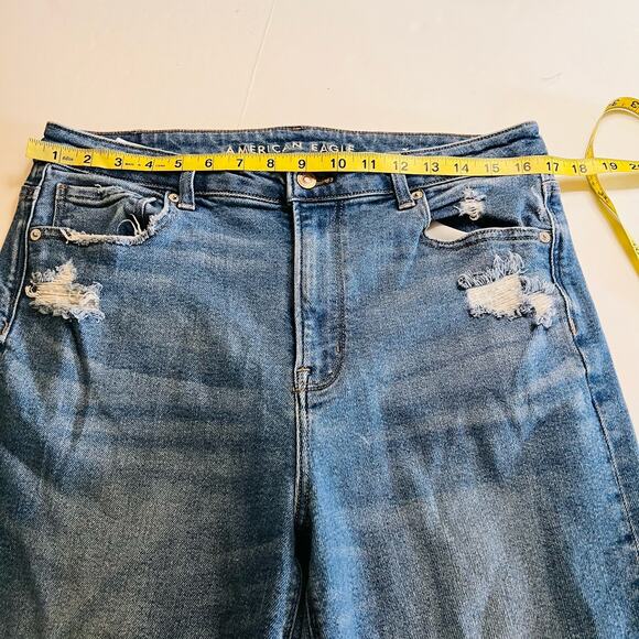 American Eagle Outfitters High Rise Mom Jeans Size 12 Long Blue - Picture 7 of 11